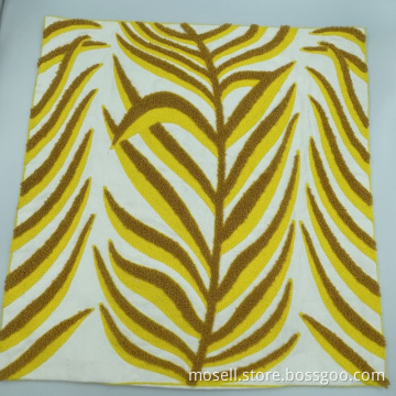 Yellow Square Lumbar Pillow Cover with Leaf Pattern